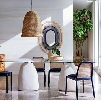 Креативные обеденные стулья из ротанга, Скандинавская Дизайнерская мебель для столовой, Обеденный стул из массива дерева, Минималистичный стул с одной спинкой 11