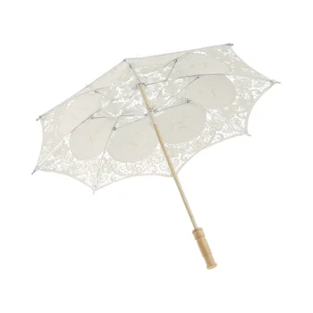 Кружевной зонтик ручной работы из хлопка, реквизит для фотосъемки, свадебный зонтик, декор, диаметр 60 см (бежевый) 8