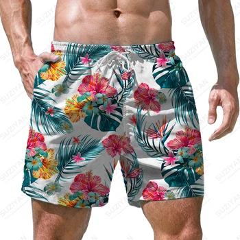 Летние новые мужские шорты с растительным 3D принтом, мужские шорты в стиле отпуска, модные повседневные мужские шорты 3