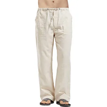 Летние хлопчатобумажные льняные брюки, мужские повседневные однотонные брюки с эластичной резинкой на талии, дышащие брюки, Свободные мужские брюки для йоги, Плюс размер S-3XL 8