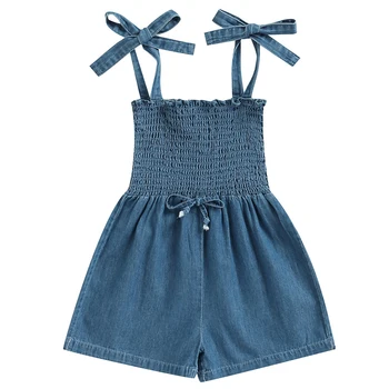 Летняя одежда для маленьких девочек, повседневные модные джинсовые комбинезоны без рукавов для новорожденных, ползунки для малышей, детская одежда BC046 2