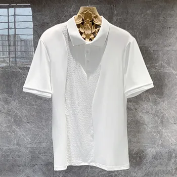 Летняя трикотажная футболка поло из ледяного шелка, Приталенная мужская винтажная дышащая рубашка, простая однотонная рубашка поло с коротким рукавом 10