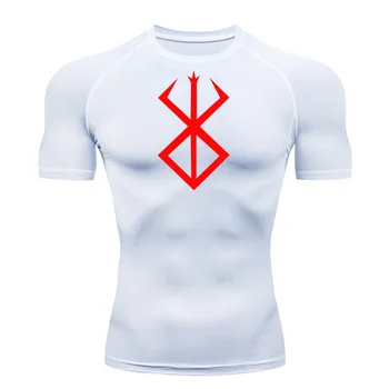 Летняя футболка для бега, мужская компрессионная рубашка с коротким рукавом, быстросохнущая, белый спортивный топ с круглым вырезом, футболка для спортзала, мужская одежда для фитнеса 3