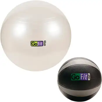 Медицинский мяч GF-MB12 (12 фунтов; серый) и мяч для упражнений GF-65BALL с насосом (65 см; белый) 13