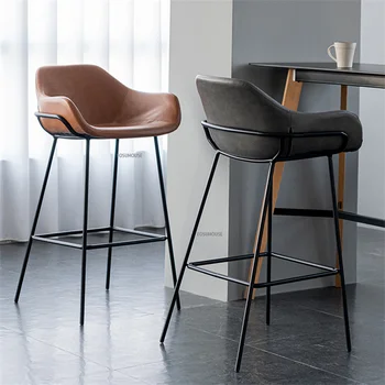 Металлические барные стулья с высокой спинкой, ретро-скандинавская кожа, Минималистичные Обеденные Барные стулья, Роскошный дизайн кухни, Мебель Taburete Alto 2