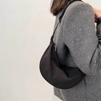 Модная женская сумка через плечо, однотонные нейлоновые сумки через плечо для женщин, повседневные сумки, холщовая нагрудная сумка на широком ремне, маленькая сумочка 3