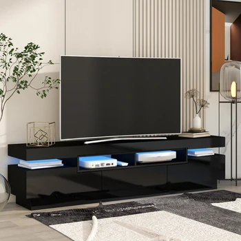 Модная подставка для телевизора с 4 открытыми полками, современный глянцевый развлекательный центр для 75-дюймового телевизора, универсальный шкаф для хранения телевизора 1