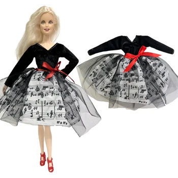 Модное балетное платье для куклы Барби, 1 шт., черная кружевная юбка, белый галстук-бабочка, одежда для 1/6 кукольных аксессуаров, бальное вечернее платье 5