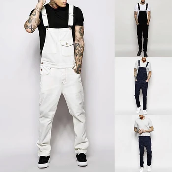Модный мужской комбинезон 2023 года, джинсовые подтяжки, рваные джинсовые брюки