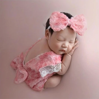 Модный художественный комплект одежды для фотосъемки новорожденных девочек, мягкая и удобная кружевная юбка с повязкой на голову для девочек 8