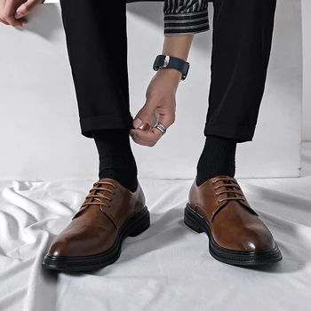 Мужская кожаная обувь 2023, Весенние британские повседневные кроссовки, Дышащая обувь для ходьбы на плоской подошве, Дизайнерская Роскошная мужская легкая обувь на мягкой подошве 15