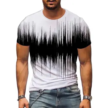 Мужская повседневная футболка с 3D круглым вырезом, черно-белая полоса, одежда оверсайз, уличная мода, повседневный топ, уличная одежда sh 13