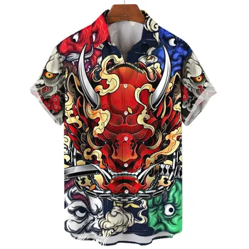 Мужская рубашка-хит продаж 2023 года, японская маска Призрака Самурая, мужская одежда с 3D-принтом, Свободная рубашка оверсайз, повседневный топ, Гавайские рубашки 1