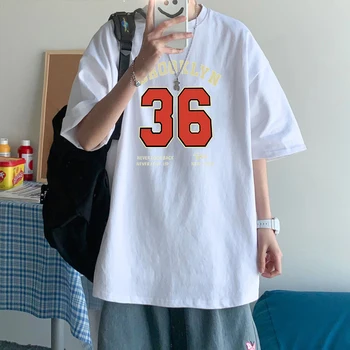 Мужская футболка с буквенным принтом, Короткий рукав, O-образный вырез, Harajuku, Винтажная Женская Уличная одежда, Летняя мода, Номер 36, Футболки с графическим рисунком БРУКЛИНА 5
