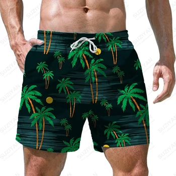 Мужские летние плавательные шорты с 3D печатью кокосовой пальмы, плавки, повседневные спортивные пляжные шорты, пляжные шорты в гавайском стиле 5