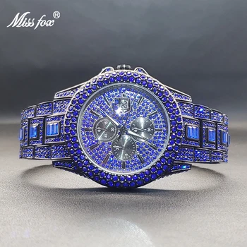 Мужские часы с голубым бриллиантом Специальные Модные хип-хоп кварцевые наручные часы для мужчин Роскошные часы с тремя декоративными циферблатами Новые 12