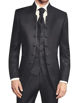 Мужской свадебный костюм, платье для выпускного вечера, куртка + брюки + жилет, мужской костюм, Приталенный смокинг, мужской блейзер, Индивидуальная одежда жениха в британском стиле 5