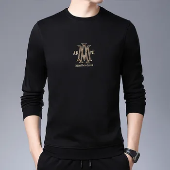 Мужской свитер с длинными рукавами для молодых и средних лет, свободная повседневная футболка с круглым вырезом, корейская версия, осенняя мужская верхняя нижняя рубашка 7
