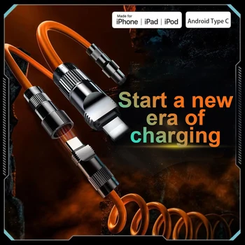 Набор зарядных кабелей USB-Type-C/ Lightning Spring Cable Extension 120W Quick Charging Wire для Iphone Xiaomi Huawei OnePlus 10