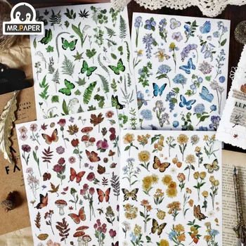 Наклейки с цветами Mr. Paper Butterfly, Руководство по срезке красивых растений, Материал для украшения, эстетические наклейки, Канцелярские принадлежности 11