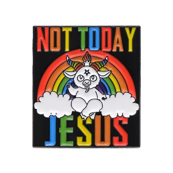 Не сегодня Булавки с эмалью Иисуса, Радужная Коза, Брошь с животными ЛГБТ, Значки на лацкане, Ювелирный подарок для друзей 8