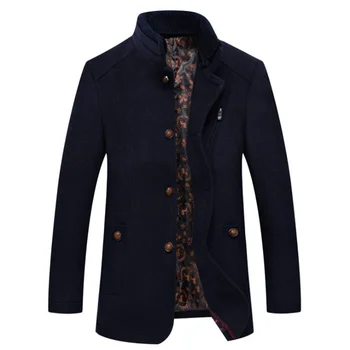 Новое мужское шерстяное пальто, модная куртка с двойным воротником, однобортное плотное мужское шерстяное пальто, деловой повседневный тренч, пальто 6