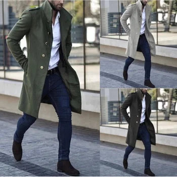 Новое пальто, весна и осень, Новое мужское шерстяное пальто с воротником-стойкой, украшенное металлической пряжкой, карман средней длины, повседневное трендовое приталенное пальто 6