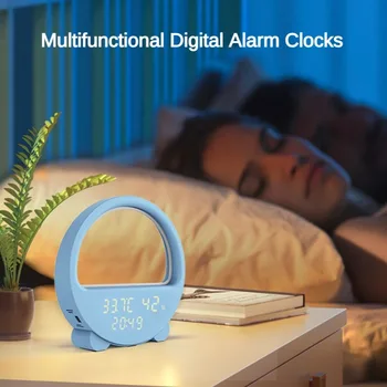 Новые Будильники Интеллектуальные Часы с температурой влажностью Управление звуком Пробуждение Маленький ночник Зарядка через USB 5 В Атмосферный свет