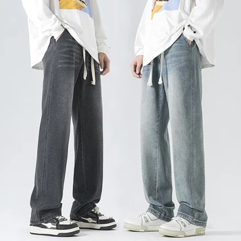 Новые мужские мешковатые джинсы Модные Ретро Прямые Широкие Джинсовые брюки с эластичной резинкой на талии Корейская уличная одежда Мужская брендовая одежда 8