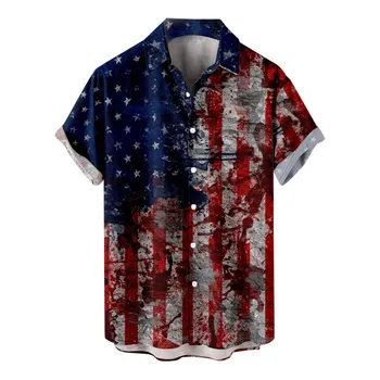 Новые мужские рубашки с американским принтом, повседневная модная летняя гавайская рубашка с короткими рукавами, винтажные мужские рубашки и блузки Camisa 1