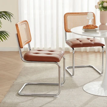 Обеденный стул в скандинавском стиле из ротанга, искусственная кожа, Винтажные коричневые стулья для гостиной, Офисная Металлическая кухонная мебель Sedie Cucina A2 13