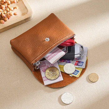 Однотонный простой кожаный двухслойный кошелек для монет Большой емкости, многофункциональный держатель для карт, Портативный кошелек-органайзер для монет 1