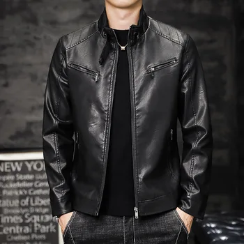 Осенне-зимняя мужская кожаная одежда, мотоциклетная кожаная куртка из искусственной кожи в деловом стиле в стиле панк, Корейское издание, качественное кожаное пальто 12