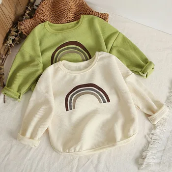 Осенний детский свитер С радужным узором, Верхняя Одежда с длинными рукавами, детская футболка Для маленьких девочек и мальчиков, пальто с капюшоном для малышей, от 1 до 7 лет