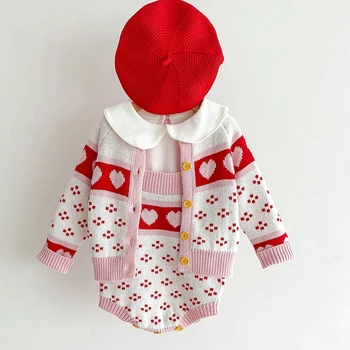 Осень-весна, 0-3 года, Комплект вязаной одежды для новорожденных девочек, детская одежда, костюм для вязания одежды для маленьких девочек 13