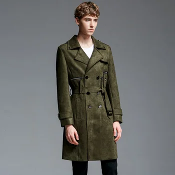 Пальто Minglu, мужские осенне-зимние замшевые ткани, двубортные Длинные мужские куртки и пальто, мужской тренч размера Плюс 6xl с поясом 12