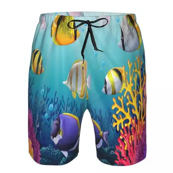 Плавающие в море рыбы, быстросохнущие плавательные шорты для мужчин, купальники, купальный сундук, пляжная одежда для купания 14