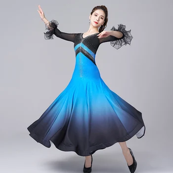 Платье для бальных танцев с длинным рукавом, 2 цвета, Конкурсный костюм для взрослых, Платья для выпускного вечера, Вальс, Современная Одежда для танцев Танго DL10613 15