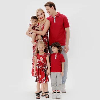 Подходящие для семьи летние платья с цветочным узором для мамы и дочки, хлопковые футболки для папы и сына, семейная одежда для пары, женщины и девочки 15