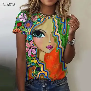 Популярный женский топ с 3D абстрактным принтом лица, Летняя футболка с круглым вырезом и короткими рукавами, уличная удобная женская рубашка в стиле хип-хоп 1