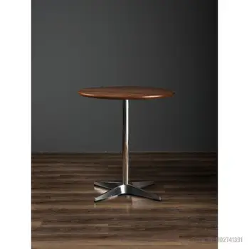 Простой стол в скандинавском стиле Обеденный стол в кофейне из орехового дерева Обеденный стол из нержавеющей стали Для коммерческих переговоров Небольшой круглый стол 1