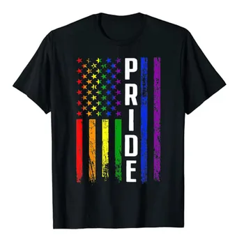Радужный Флаг США 4 июля Месяц Гей-парада ЛГБТК ЛГБТ Футболка Ally Proud Графические Футболки США Американская Патриотическая Одежда Подарки 9