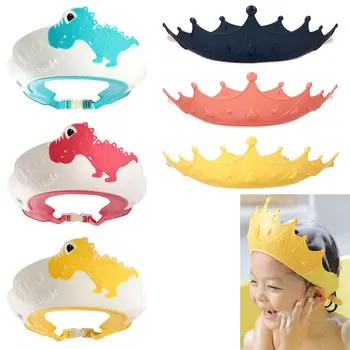 Регулируемая шапочка для детского шампуня для душа в форме короны, шапочка для мытья волос, шапочка для защиты ушей ребенка, безопасная детская насадка для душа 8