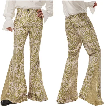 Ретро-винтаж 1970-х годов в стиле диско, расклешенный низ со средней талией, длинные брюки-клеши, Брюки с принтом, Джазовый танцевальный Карнавальный костюм на Хэллоуин. 6