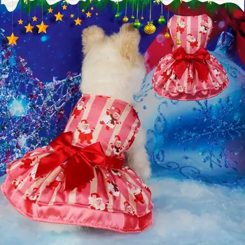 Рождественское платье для домашних животных Рождественский костюм для домашних животных Очаровательные рождественские платья для домашних животных, удобная праздничная одежда для собак, украшенная бантом 5