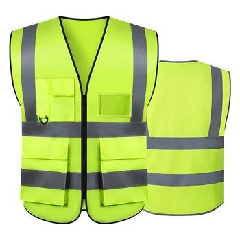 Светоотражающий жилет безопасности, светоотражающий жилет повышенной видимости с 5 карманами спереди для мужчин/ женщин, соответствует стандартам ANSI / ISEA