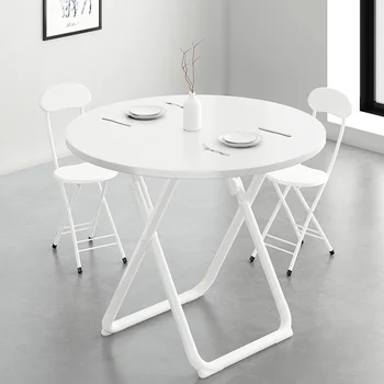 Складной круглый стол обеденный стол домашний небольшой квартирный современный простой повседневный круглый стол ресторанный комбинированный стол и стул 7