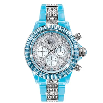 Совершенно новые точечные часы Розовый Синий горный хрусталь Модный кварцевый механизм Женские часы Модные Элегантные часы 4