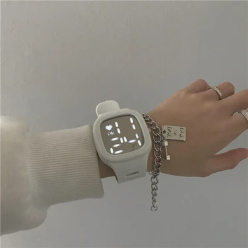 Спортивные электронные часы Dightal Square Mirror Часы для мужчин женщин студентов наручные часы с силиконовым ремешком Корейские 4