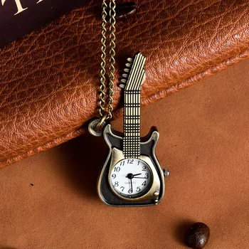 Старинные Кварцевые Карманные Часы с Маленьким Циферблатом для Мужчин Женщин Музыкальная Гитара Брелок Цепочка Кулон Ожерелье Часы для Коллекции Подарок 8